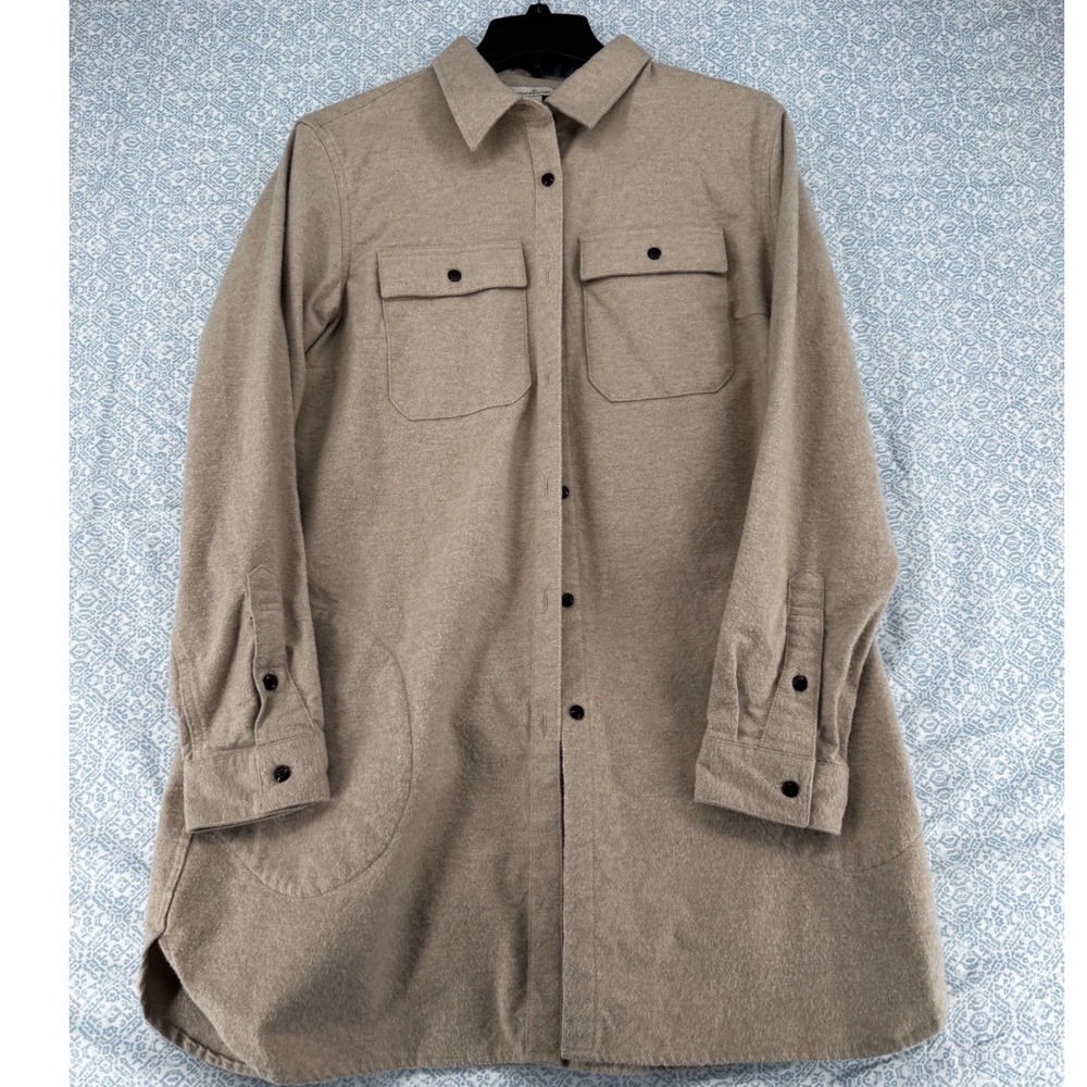 LL Bean Signature Archive Chamois Cloth Shirt Tan Khaki Cotton Flannel Large L